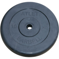 Диск обрезиненный, чёрного цвета, 26 мм, 10 кг  Atlet